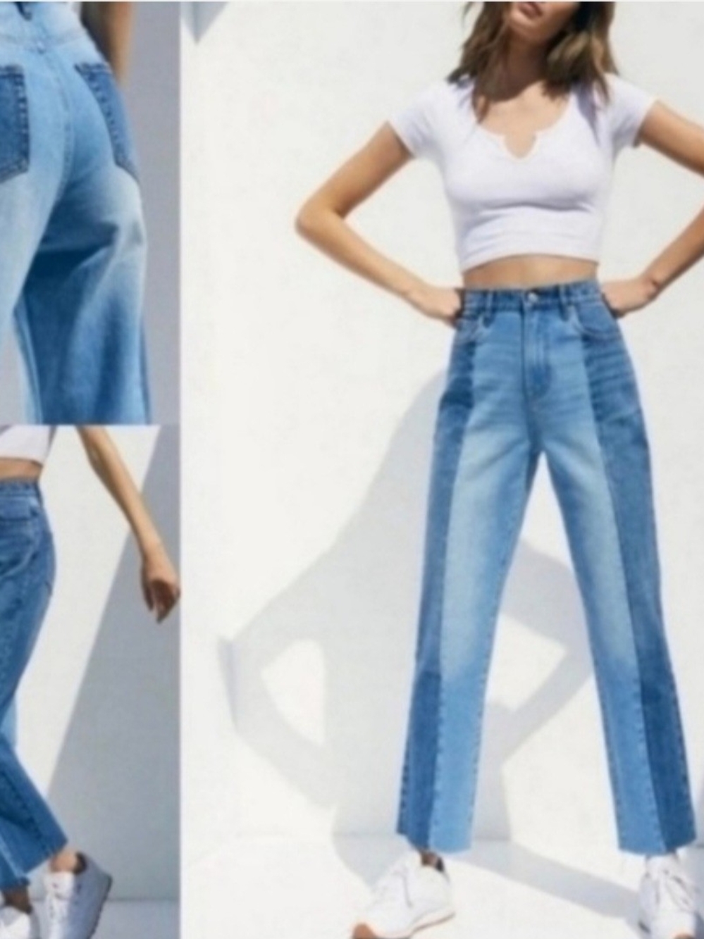 Urban Outfitters BDG Two-Tone Light and Medium Blue Spliced Straight-Leg Jessye